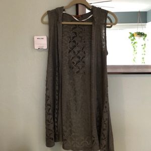 Boho chic crocheted duster vest with hood